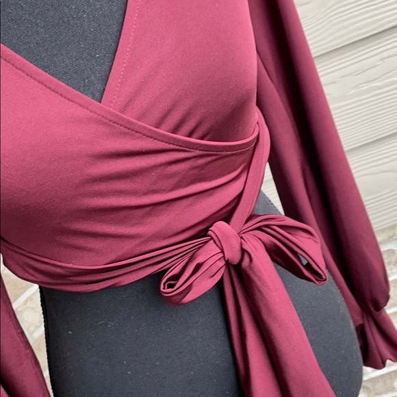 Maroon Cropped Wrap Top - Picture 2 of 4